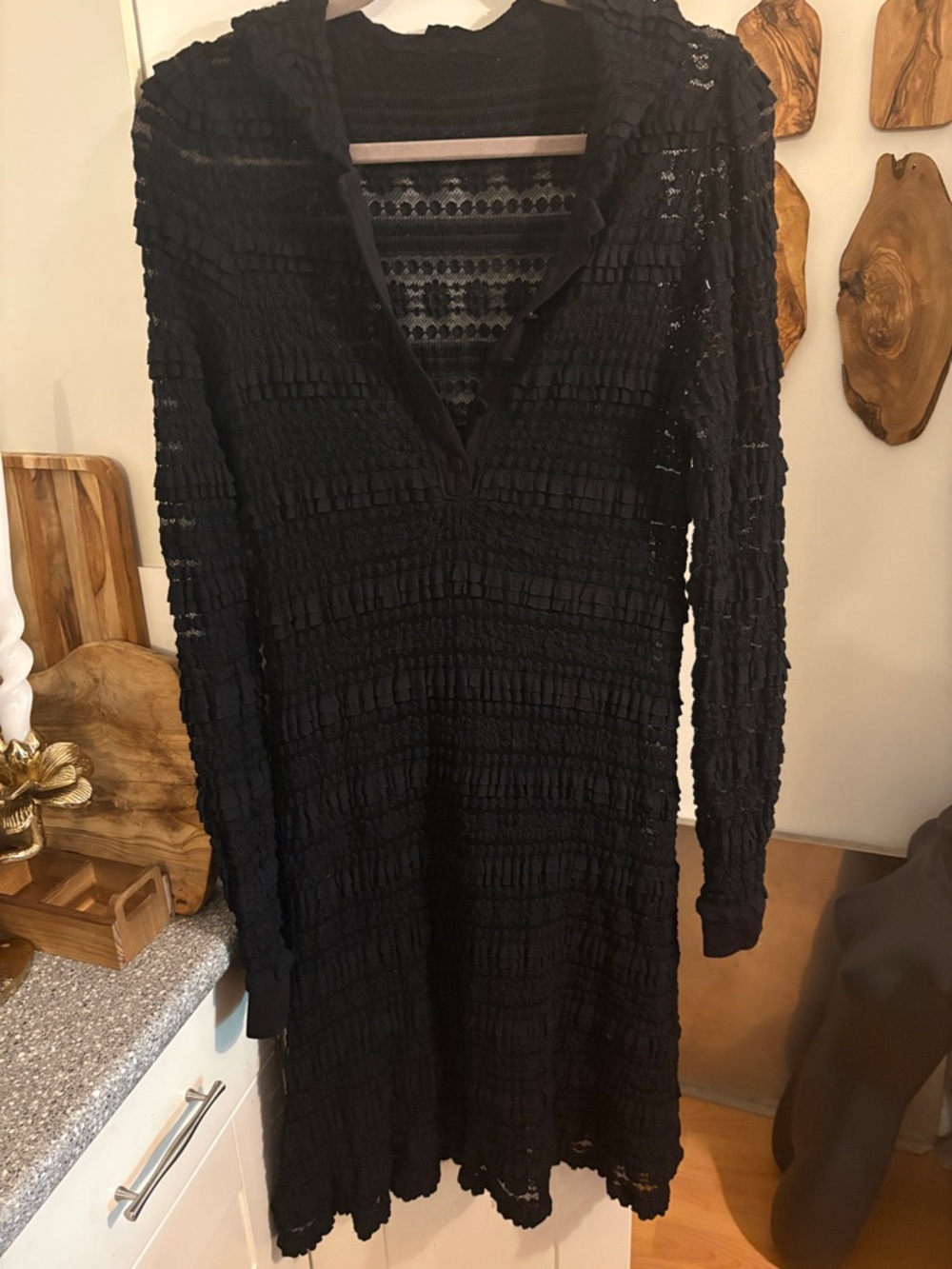 Metalicus Black Long-Sleeve Lace Sheer V-Neck Dress